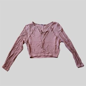 Junior’s Tie Neck Casual Cropped Blouse